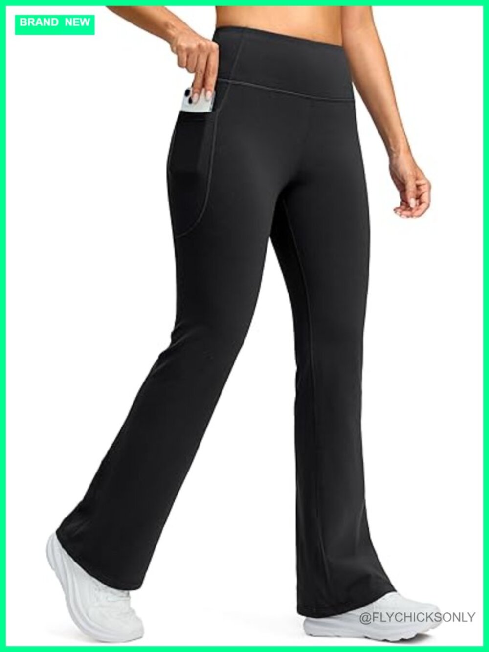 Fleece Lined High Waist Flare Leggings with Pockets Thermal Winter Yoga Pants